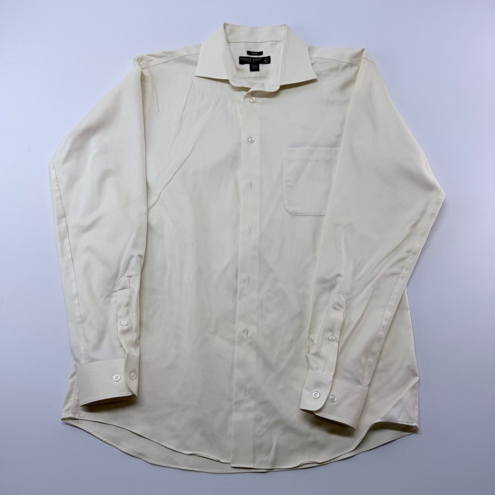 Pronto Uomo Mens Slim Fit Non Iron Dress Shirt Cream 17 36/37 Tall Cotton